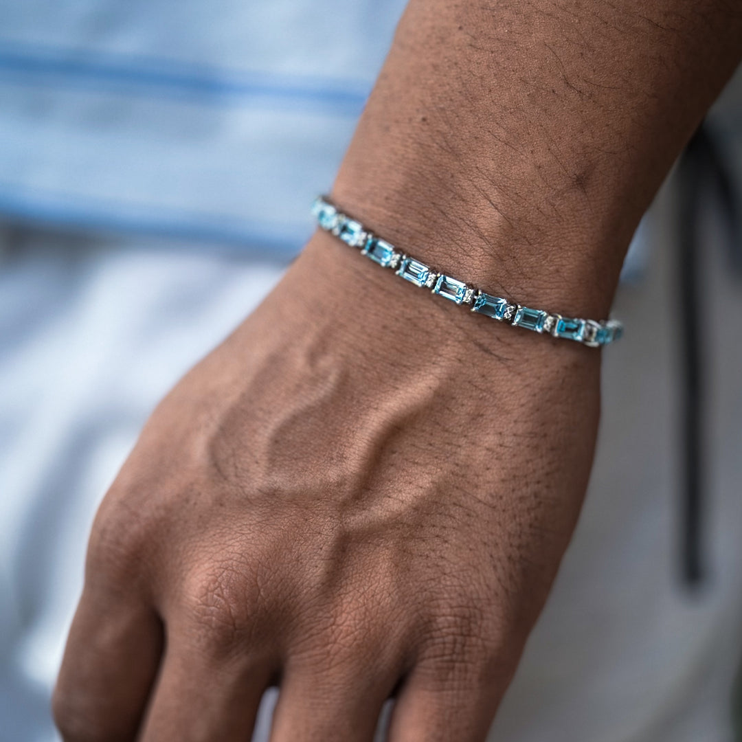 Unisex Blue topaz Tennis bracelet